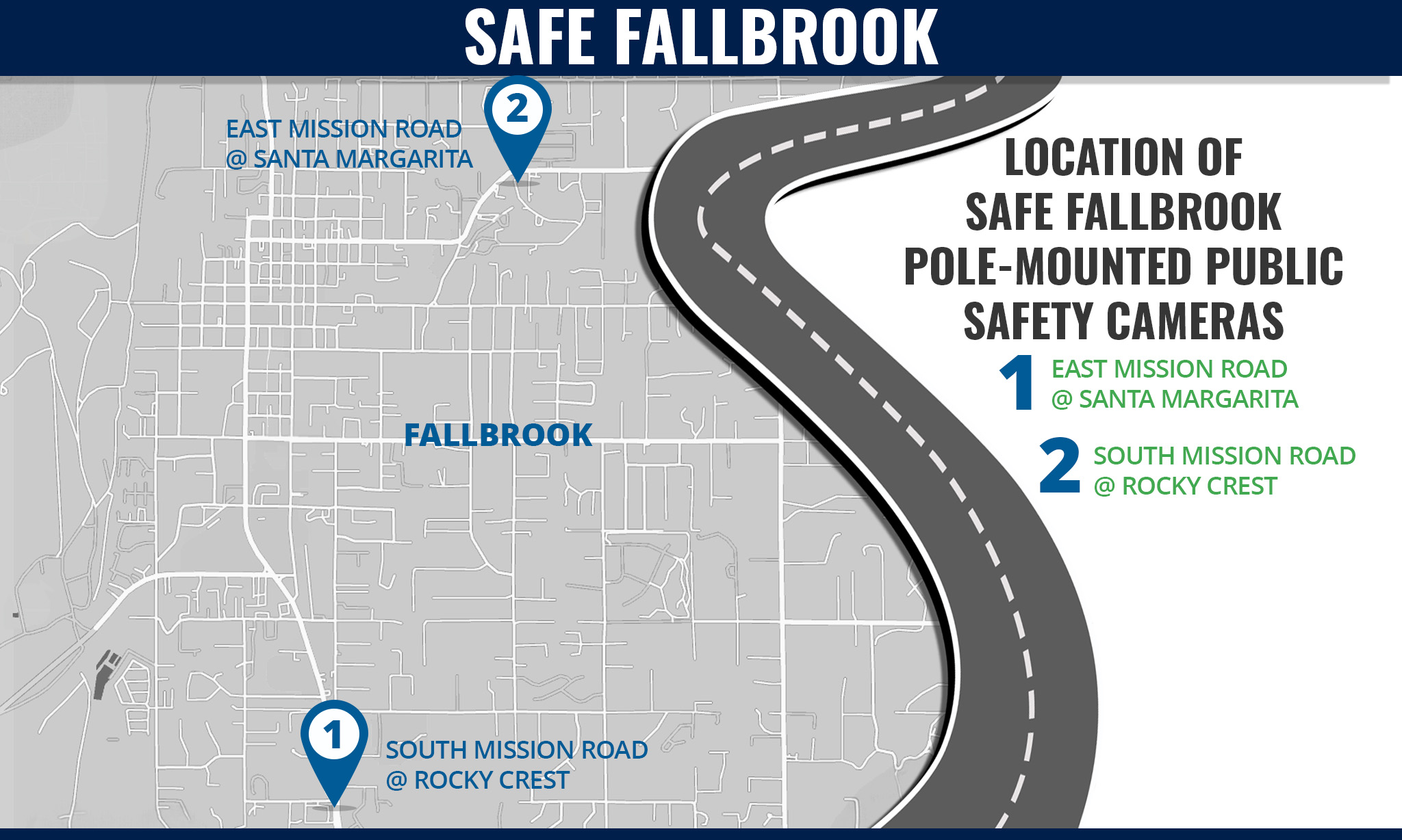 Map showing Safe Fallbrook camera locations throughout the area
